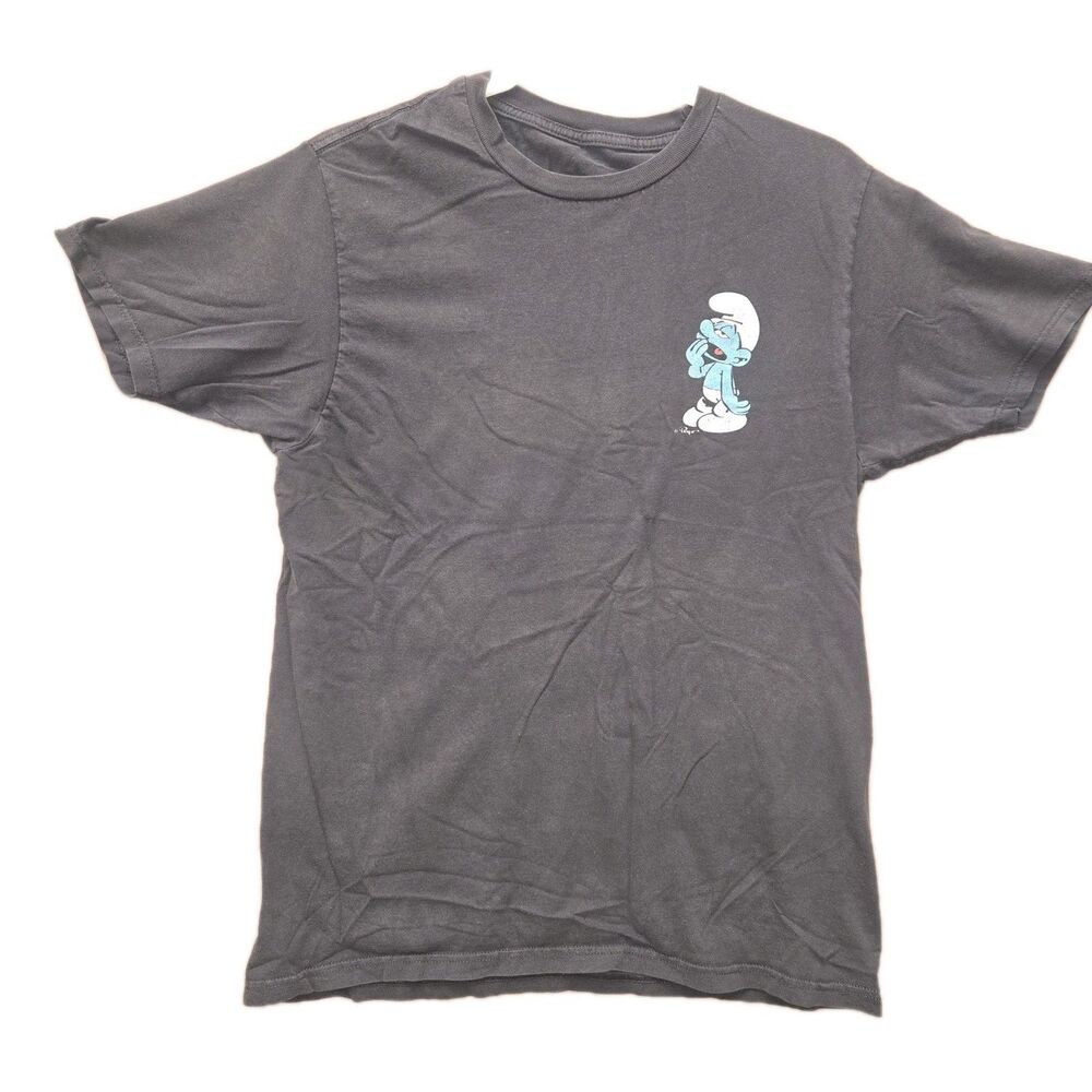 The Smurfs T-Shirt Men's Medium Black Lazy Sleepy Smurf Mushroom Cartoon Graphic